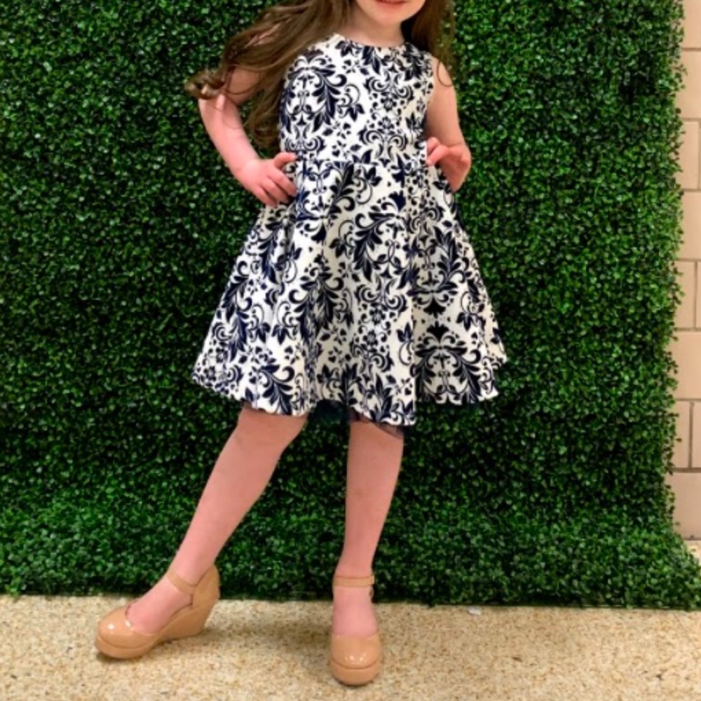 Knit works blue and white dress